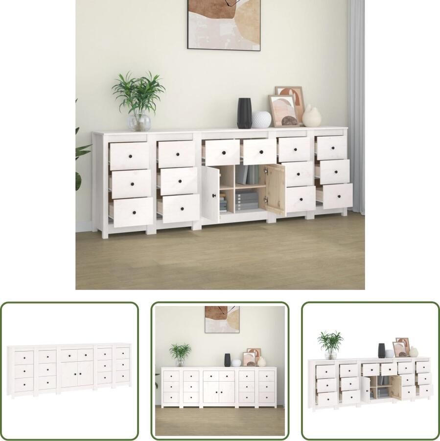 The Living Store Dressoir 230x35x80 cm massief grenenhout wit Dressoir Houten Dressoir Grenenhouten Dressoir Wit Dressoir Opbergmeubel