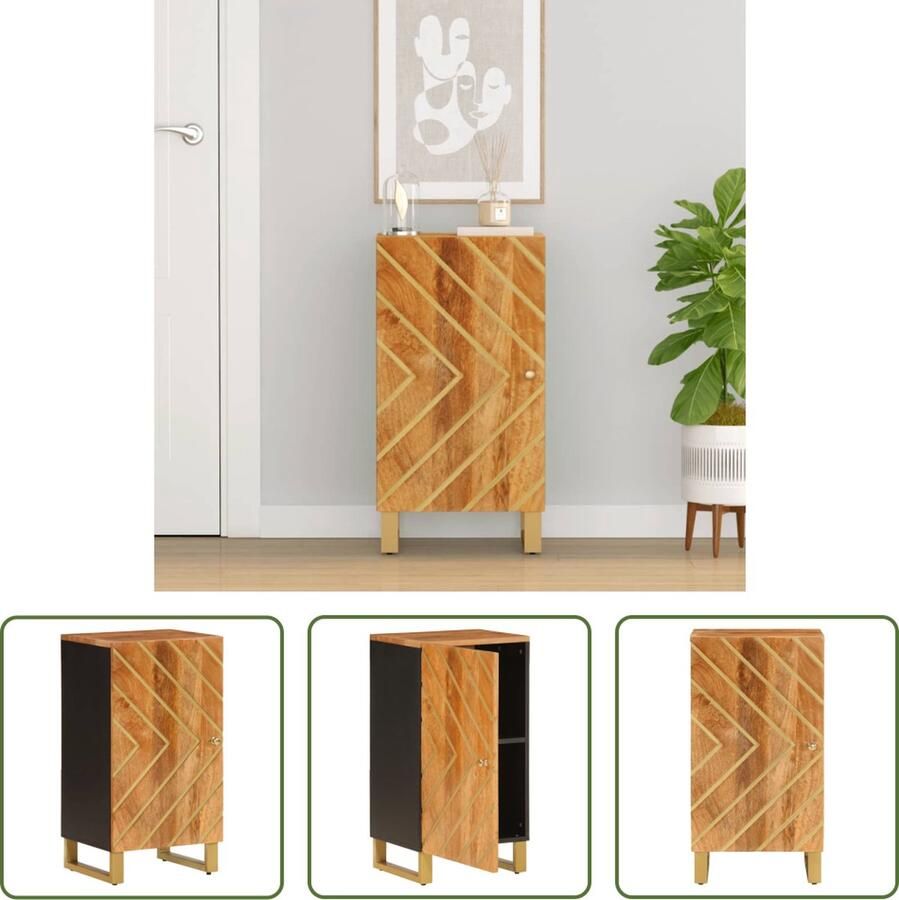 The Living Store Dressoir 40x33 5x75 cm massief mangohout bruin en zwart Dressoir Mango Houtsoort Vintage Dressoir Landelijke Stijl Salontafel