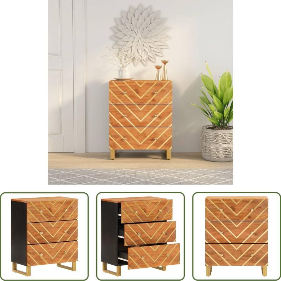 VidaXL Dressoir 60x33 5x75 cm massief mangohout bruin en zwart Dressoir Houten Dressoir Mangohouten Dressoir Vintage Dressoir Industrieel Dressoir
