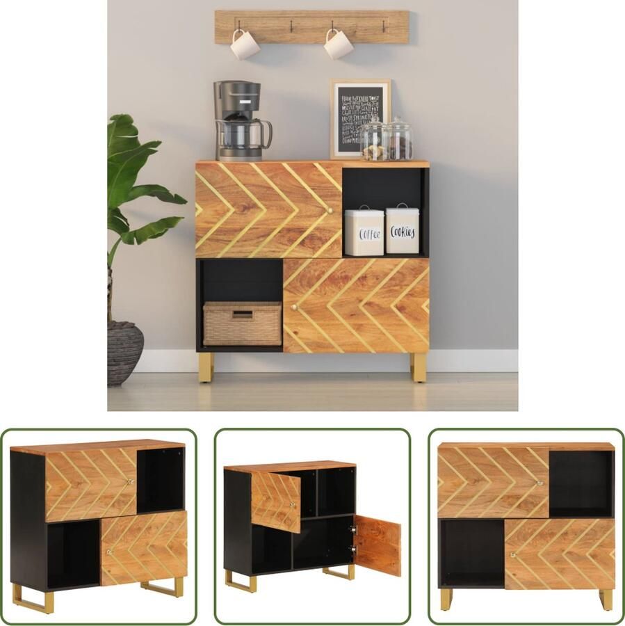 VidaXL Dressoir 80x33 5x75 cm massief mangohout bruin en zwart Dressoir Industrieel Design Houten Dressoir Mango Wood Vintage Dressoir