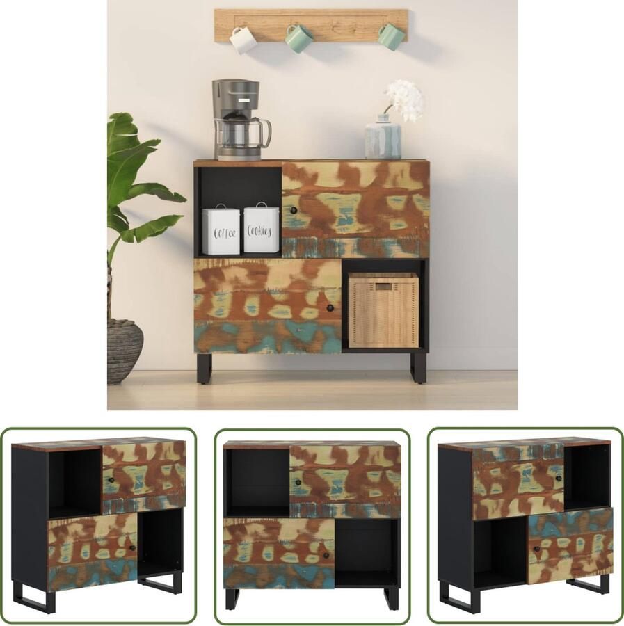 The Living Store Dressoir met 2 deuren 80x33x75 cm massief gerecycled hout Dressoir Vintage Dressoir Houten Dressoir Landelijk Dressoir Industriële Dressoir