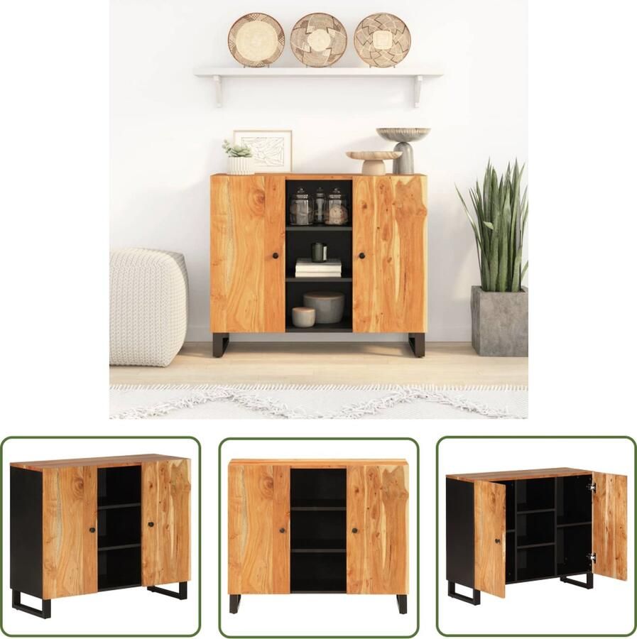 The Living Store Dressoir met 2 deuren 90x33x75 cm massief acaciahout Dressoir Commode Houten Dressoir Vintage Dressoir Salontafel