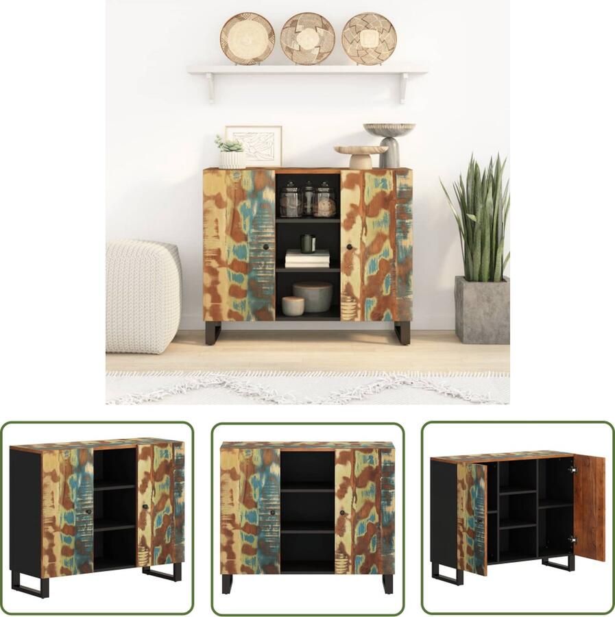 The Living Store Dressoir met 2 deuren 90x33x75 cm massief gerecycled hout Dressoir Vintage Meubel Houten Dressoir Recycled Wood Furniture Opslagruimte