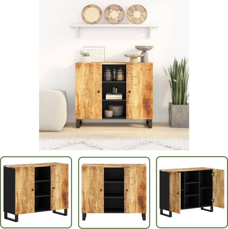The Living Store Dressoir met 2 deuren 90x33x75 cm massief mangohout Dressoir Mangohout Vintage Landelijk Salontafel