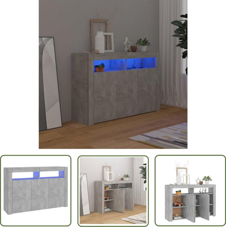 VidaXL Dressoir met LED-verlichting 115 5x30x75 cm betongrijs Dressoir LED-verlichting Betongrijs Modern Dressoir Houten Dressoir - Foto 2