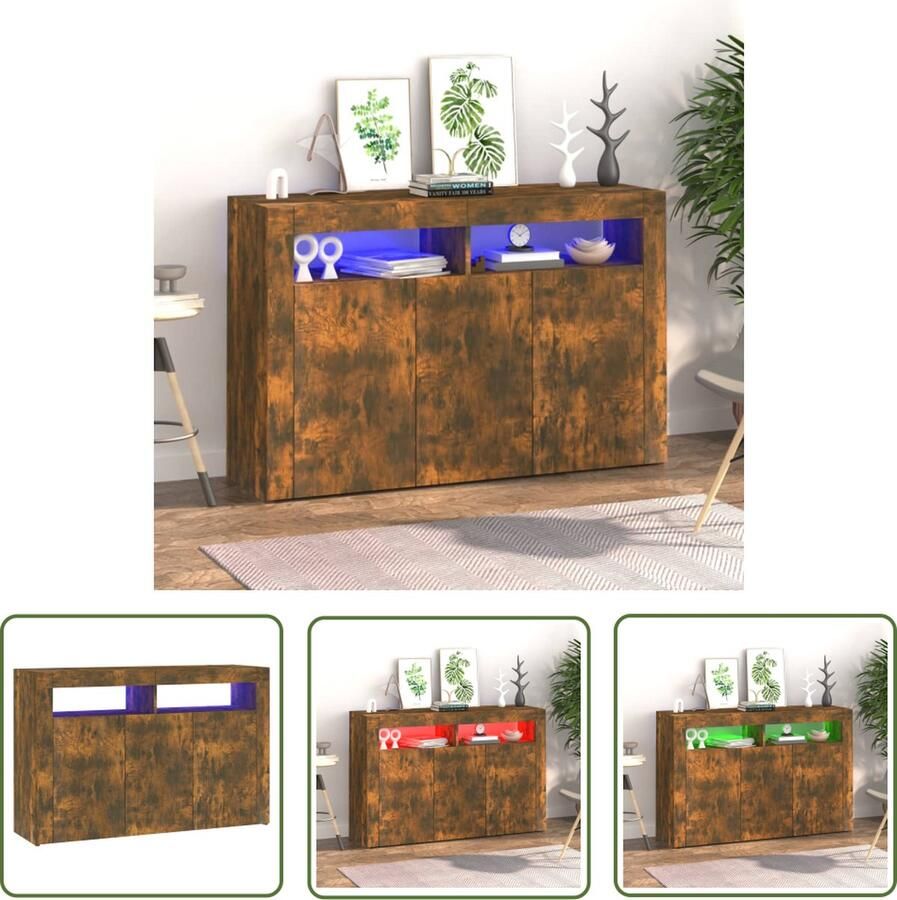The Living Store Dressoir met LED-verlichting 115 5x30x75 cm gerookt eiken Dressoir Meubilair Houten Dressoir Led Verlichting Livingroom Furniture