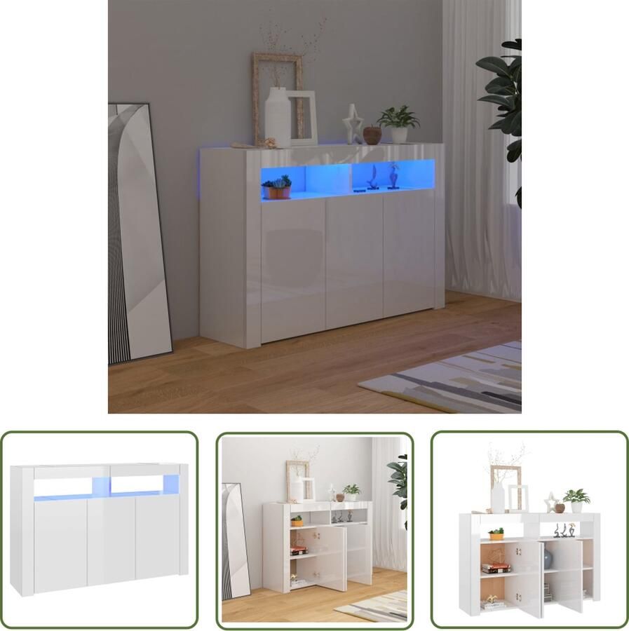 The Living Store Dressoir met LED-verlichting 115 5x30x75 cm hoogglans wit Dressoir Vintage Dresser Retro Design Led Verlichting Tv Stand