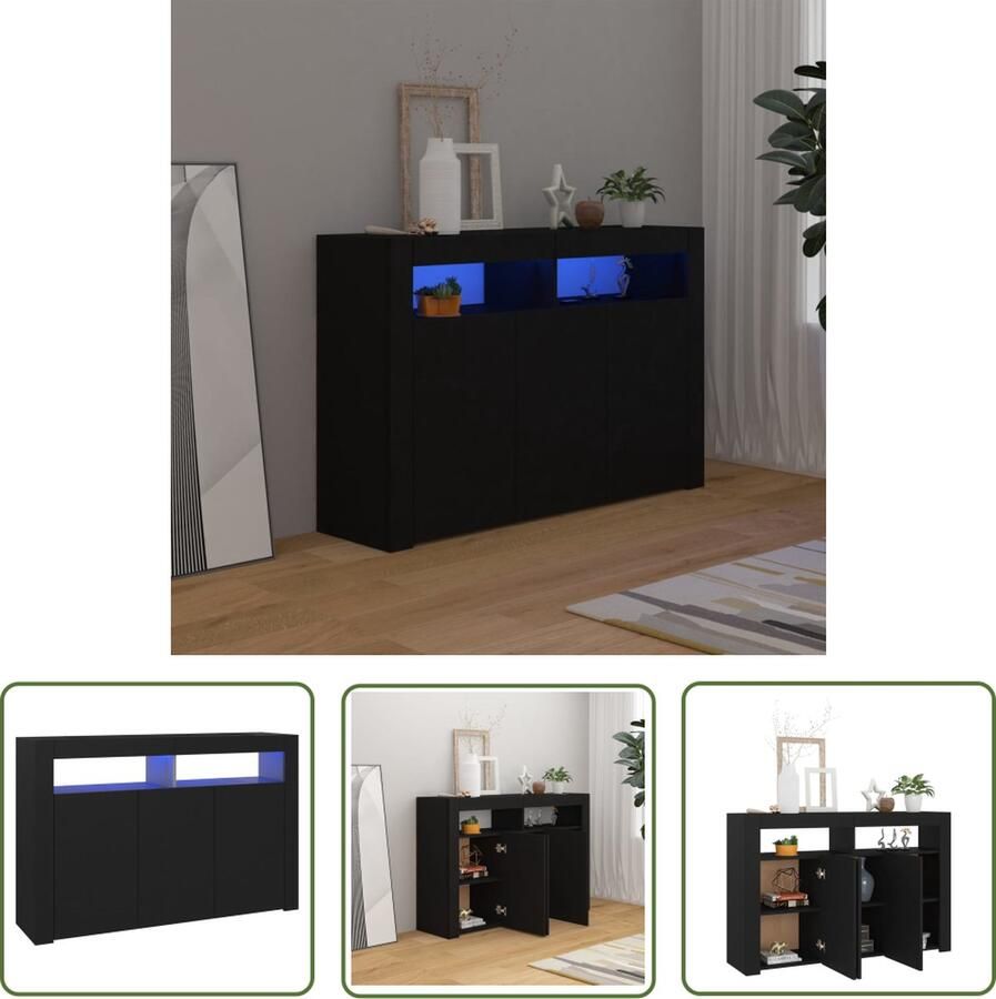The Living Store Dressoir met LED-verlichting 115 5x30x75 cm zwart Dressoir Led Verlichting Tv Stand Salontafel Houten Meubels
