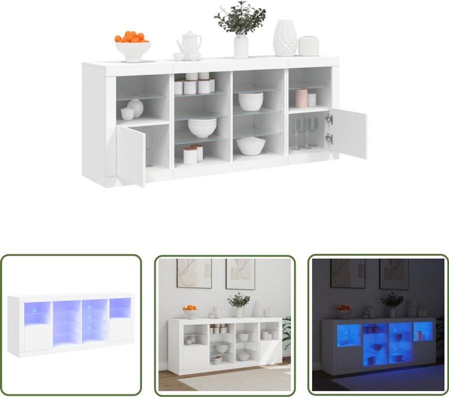 The Living Store Dressoir met LED-verlichting 163x37x67 cm wit Modern Dressoir Led Verlichting Tv Stand Salontafel Opbergkast