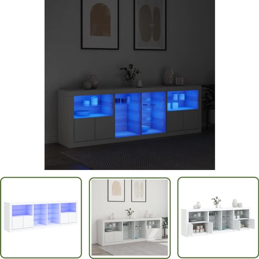 The Living Store Dressoir met LED-verlichting 202x37x67 cm wit Dressoir Modern Meubel Led Verlichting Rgb Licht Opberg Kast