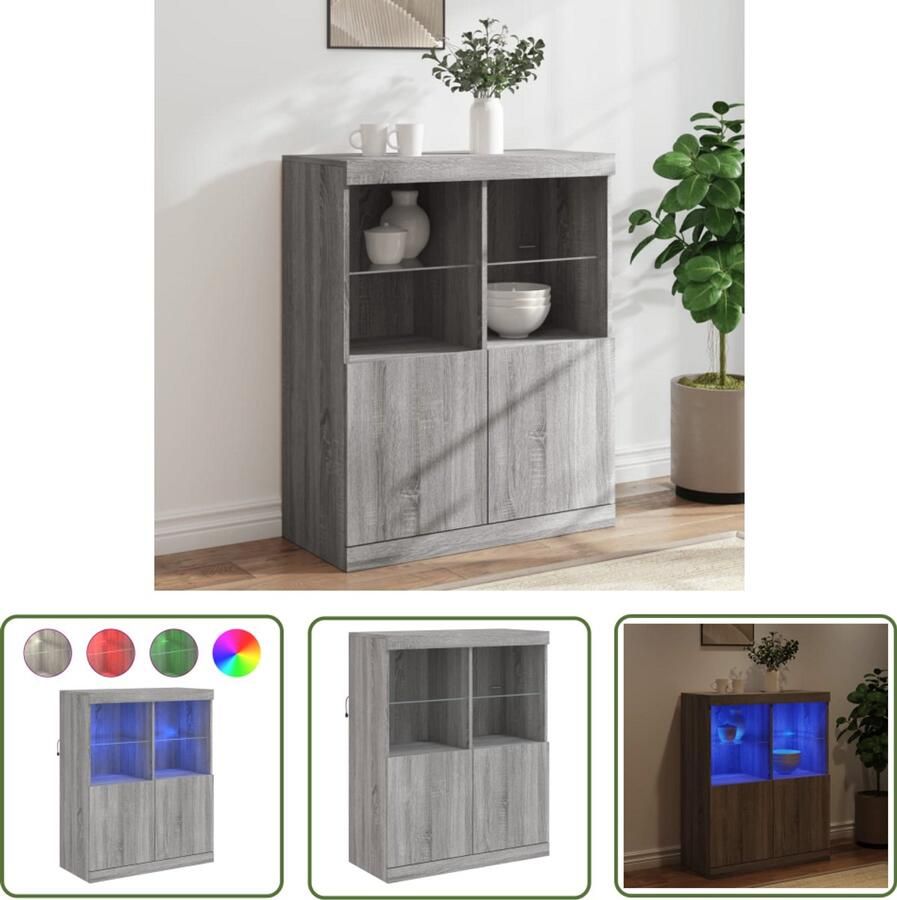 The Living Store Dressoir met LED-verlichting 81x37x100 cm grijs sonoma eiken Dressoir Modern Dressoir Led Dressoir Buffett Kast Tv Tafel