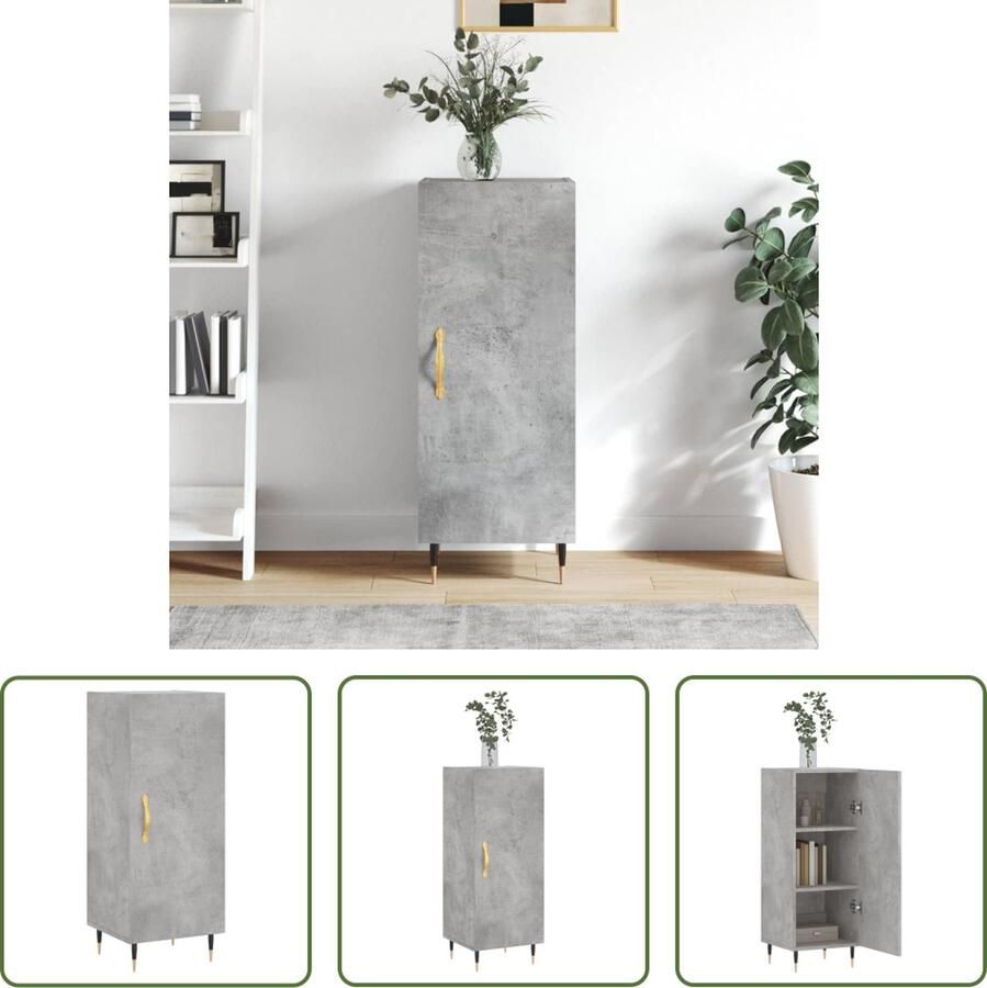 The Living Store Dressoir Betongrijs 34.5 x 34 x 90 cm Duurzaam bewerkt hout Voldoende opbergruimte Display functie Praktische deur Metalen poten Montage vereist