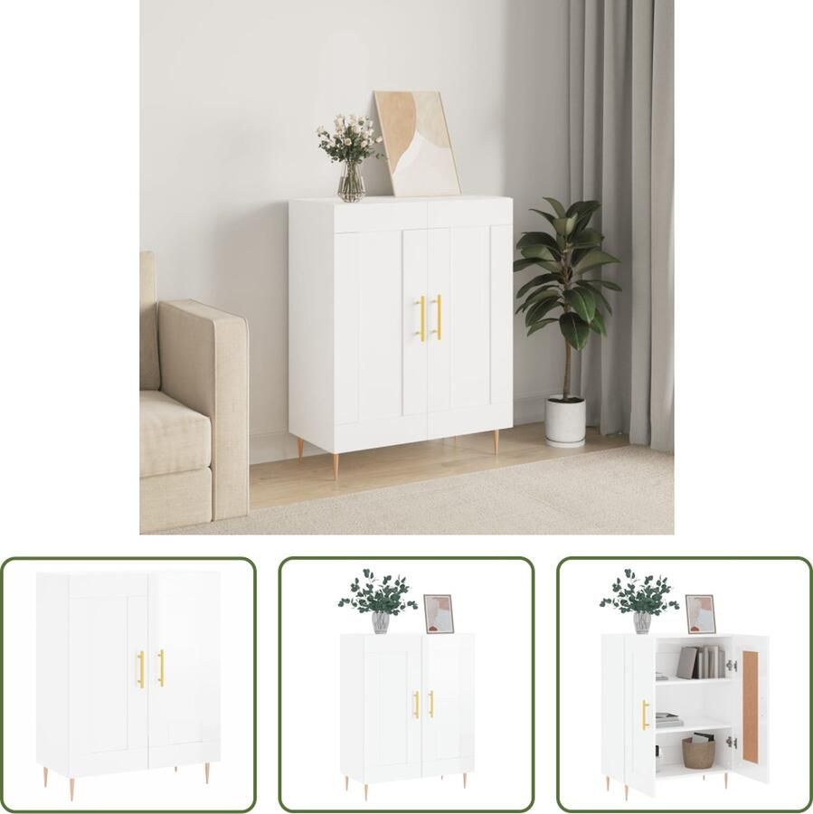 The Living Store Dressoir Meubel 69.5 x 34 x 90 cm Hoogglans wit