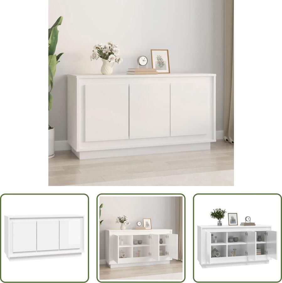 The Living Store Dressoir 102x35x55 cm bewerkt hout hoogglans wit Keukenkast