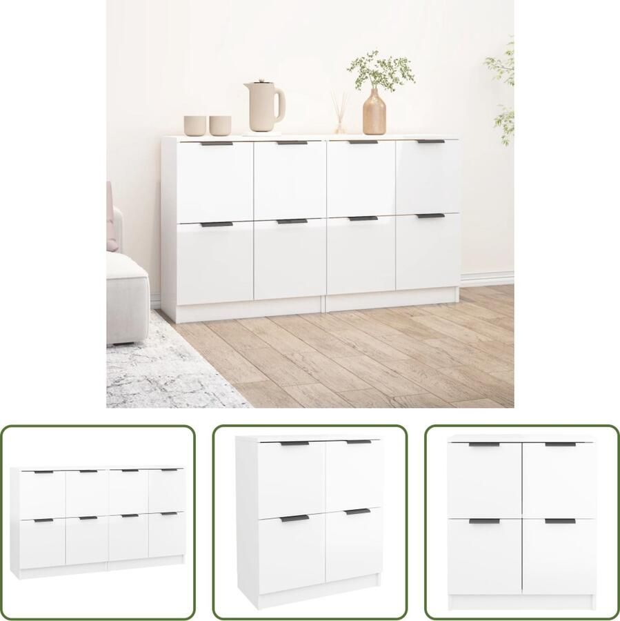 The Living Store Dressoir Minimalistische Charme Bewerkt Hout 60 x 30 x 70 cm Hoogglans Wit