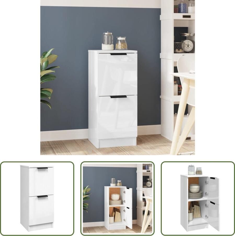 The Living Store Dressoir 30x30x70 cm bewerkt hout hoogglans wit Dressoir Bijzetkast Opbergkast Houten Dressoir Minimalistisch Dressoir