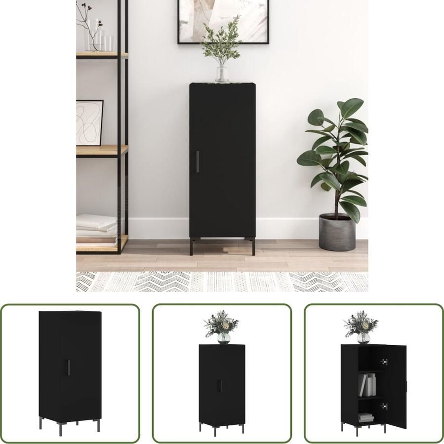 The Living Store Dressoir 34 5x34x90 cm bewerkt hout zwart Dressoir Opbergkast Salontafel Modern Design Zwart Dressoir - Foto 2