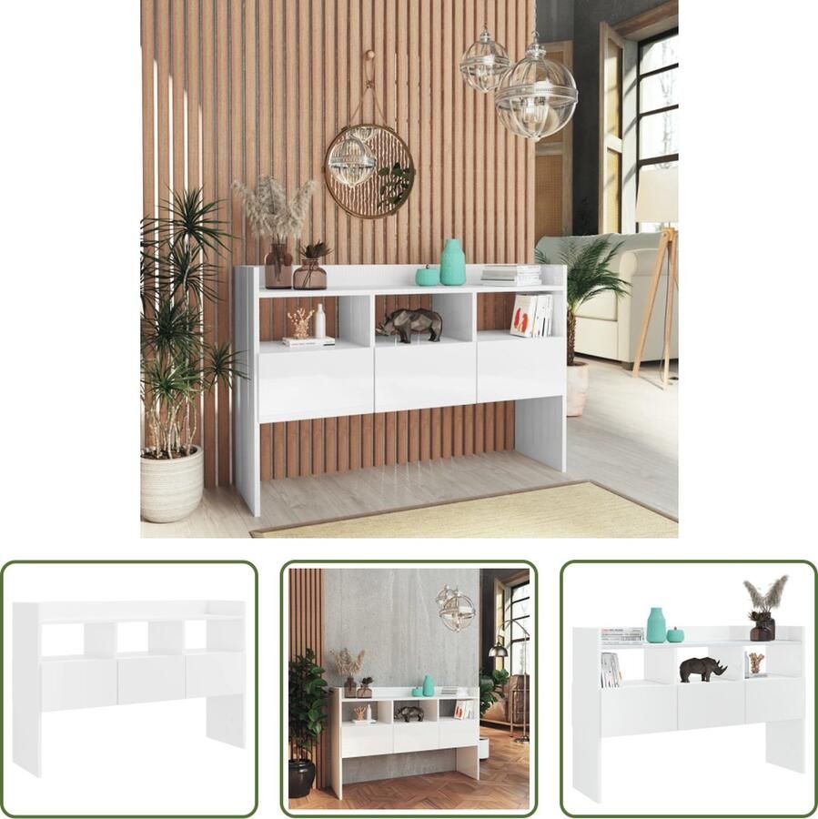 The Living Store Dressoir 105x30x70 cm bewerkt hout hoogglans wit Dressoir Modern Design Wit Meubilair Opbergkast Salontafel