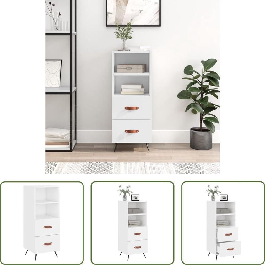 The Living Store Dressoir 34 5x34x90 cm bewerkt hout hoogglans wit Dressoir Modern Dressoir Hoogglans Wit Dressoir Houten Dressoir Metalen Dressoir - Foto 10