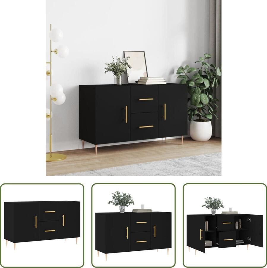 VidaXL Dressoir 100x36x60 cm bewerkt hout zwart Dressoir Houten Dressoir Zwarte Dressoir Vintage Dressoir Landelijk Dressoir