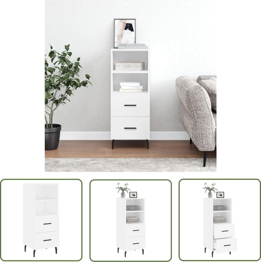 The Living Store Dressoir 34 5x34x90 cm bewerkt hout wit Dressoir Modern Dressoir Houten Dressoir Wit Dressoir Opbergmeubel