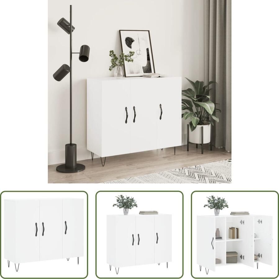 The Living Store Dressoir 90x34x80 cm bewerkt hout wit Dressoir Modern Dressoir Witte Dressoirs Houten Dressoir Opbergmeubel - Foto 2