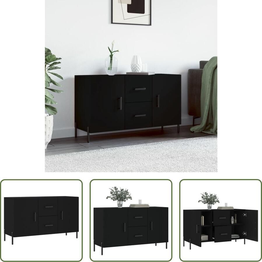 The Living Store Dressoir Zwart bewerkt hout en metaal 100 x 36 x 60 cm duurzaam materiaal metalen poten voldoende opbergruimte - Foto 2