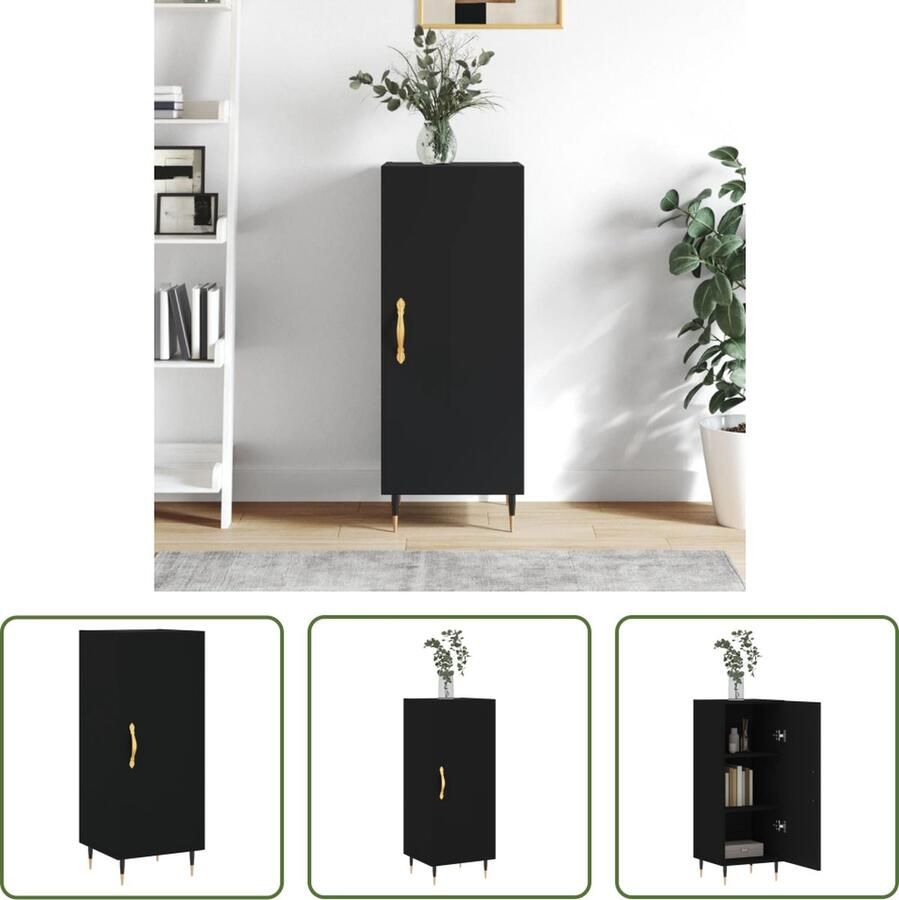 The Living Store Dressoir Modern Zwart 34.5 x 34 x 90 cm Duurzaam hout metaal 3 vakken Stabiel