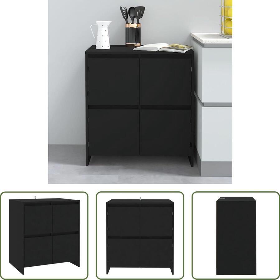 The Living Store Dressoir Modern Zwart 70 x 41 x 75 cm 4 Deuren