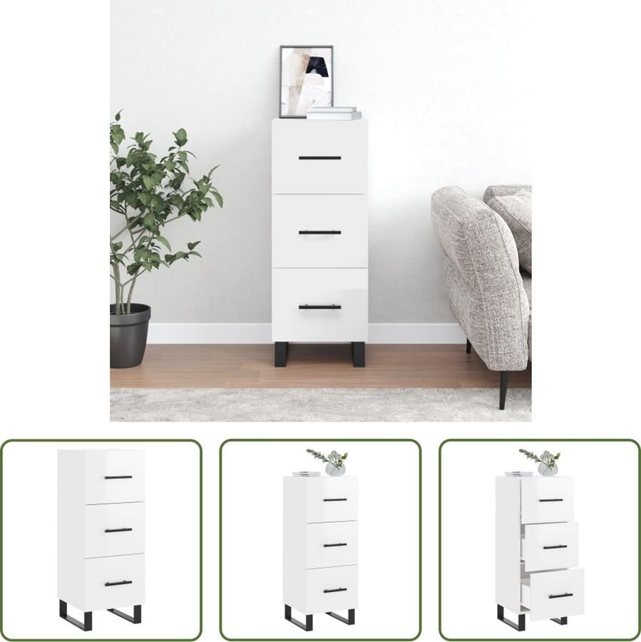 The Living Store Dressoir 34 5x34x90 cm bewerkt hout hoogglans wit Dressoir Modern Dressoir Hoogglans Wit Dressoir Houten Dressoir Metalen Dressoir - Foto 9