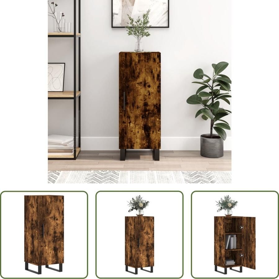 The Living Store Dressoir 34-5x34x90 cm bewerkt hout gerookt eiken Keukenkast