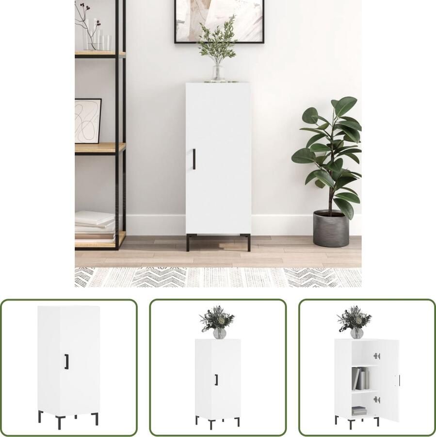 The Living Store Dressoir naam Bijzetkast 34.5 x 34 x 90 cm Wit Bewerkt hout en metaal