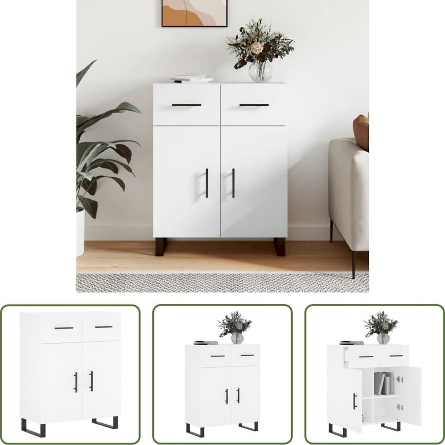 The Living Store Dressoir 69 5x34x90 cm bewerkt hout wit Dressoir Commode Houten Dressoir Wit Dressoir Modern Dressoir