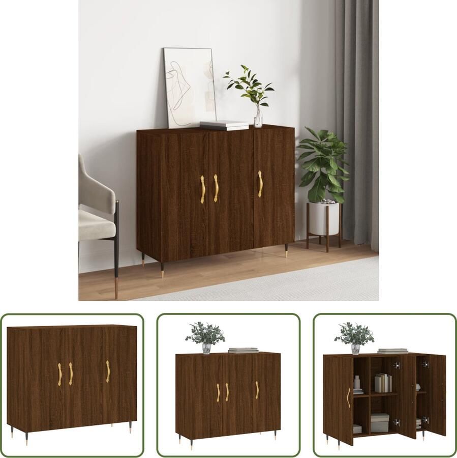 The Living Store -Dressoir-90x34x80-cm-bewerkt-hout-bruineikenkleurig Keukenkast