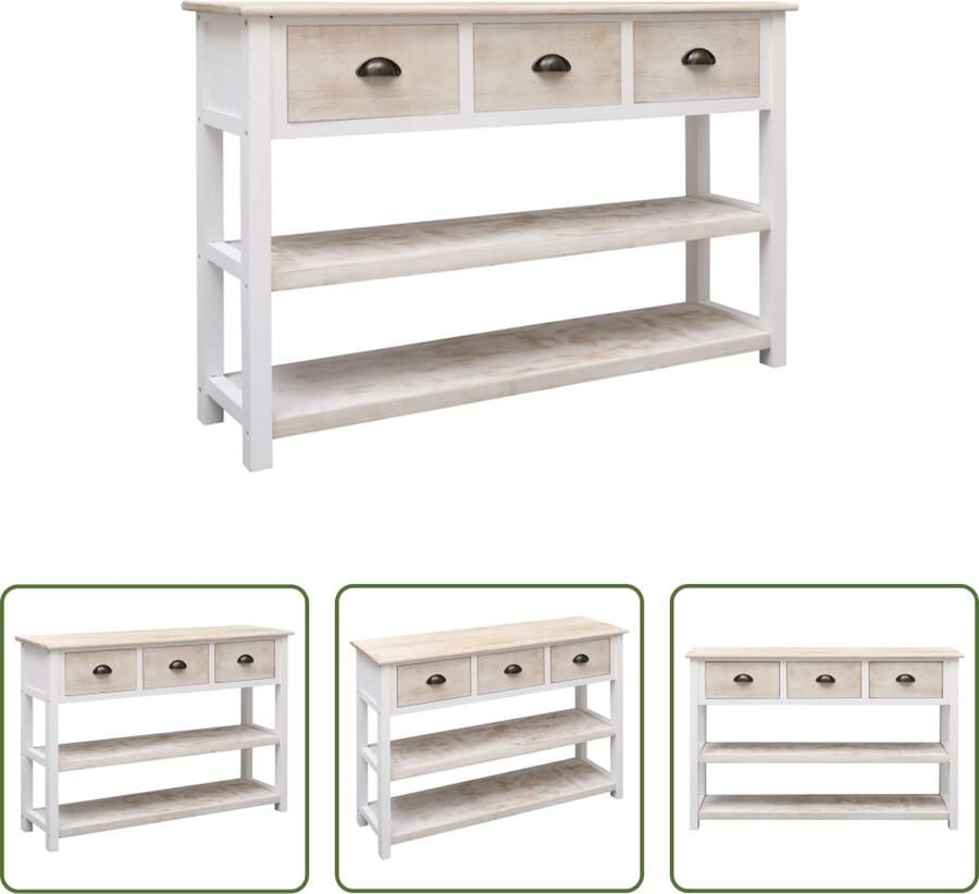 The Living Store Dressoir Naturel Wit 115 x 30 x 76 cm Hoogwaardig Paulownia Populierenhout