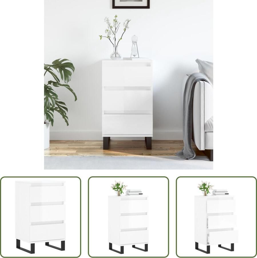 The Living Store Dressoir 40x35x70 cm bewerkt hout hoogglans wit Dressoir Kast Opbergkast Salontafel Witte Kast