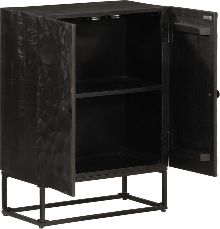 The Living Store Dressoir 55x30x76 cm massief mangohout en ijzer zwart Dressoir Kast Opbergkast Mangohout Zwarte Kleur - Foto 2