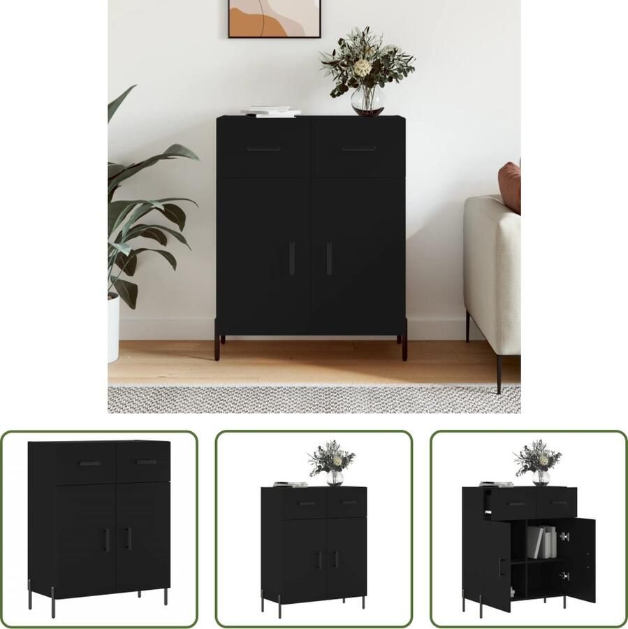 The Living Store Dressoir 69 5x34x90 cm bewerkt hout zwart Dressoir Commode Opbergkast Houten Dressoir Zwart Dressoir