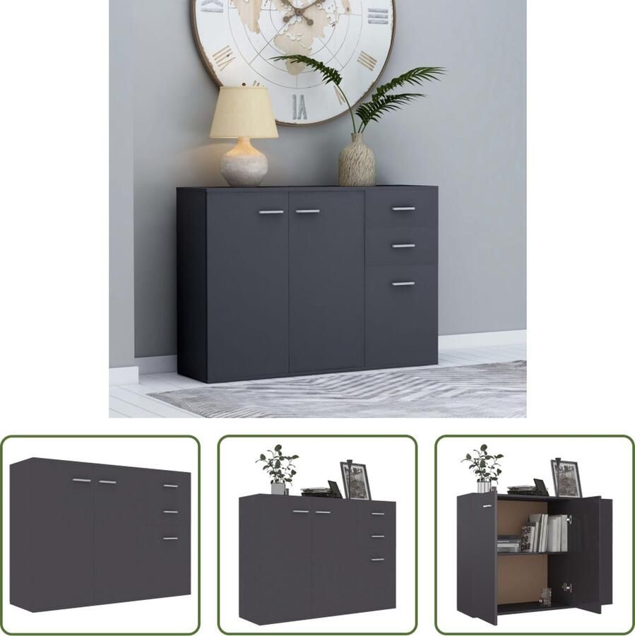 The Living Store Dressoir 105x30x75 cm bewerkt hout grijs Dressoir Kast Opbergruimte Mediaopstelling Woonkamer - Foto 2