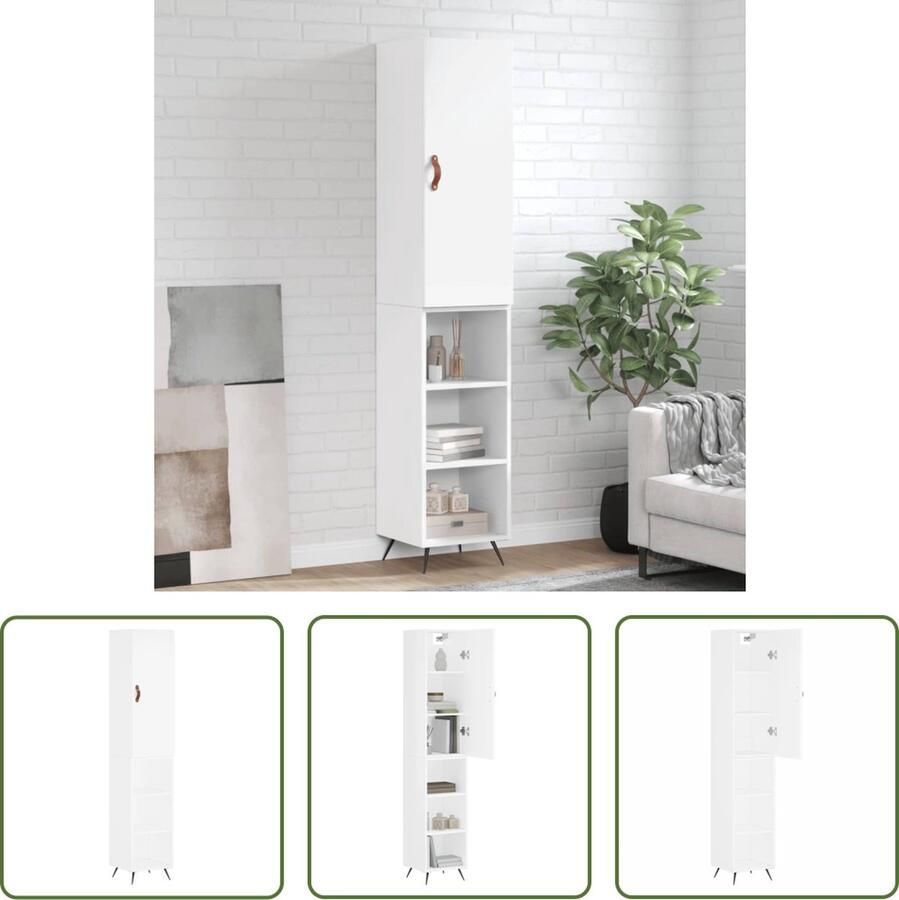 The Living Store Hoge kast 34 5x34x180 cm bewerkt hout wit Hoge Kast Kledingkast Opbergkast Houten Kast Wit Kast
