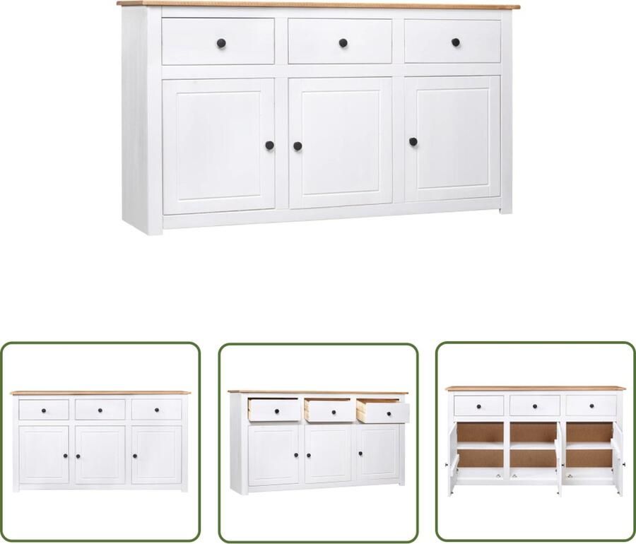 The Living Store Dressoir Panama Range 135x40x80 cm massief grenenhout wit Dressoir Massief Hout Grenenhouten Dressoir Witte Dressoir Vintage Dressoir - Foto 2