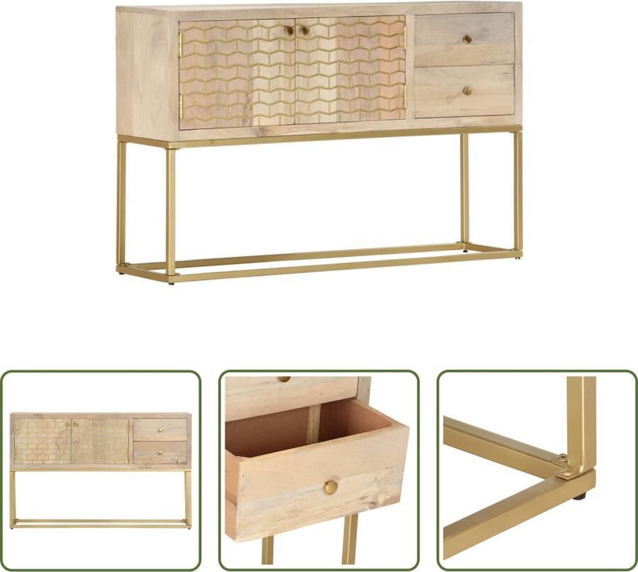 The Living Store Dressoir 120x30x75 cm massief mangohout goudkleurig Dressoir Kast Mangohout Vintage Landelijk