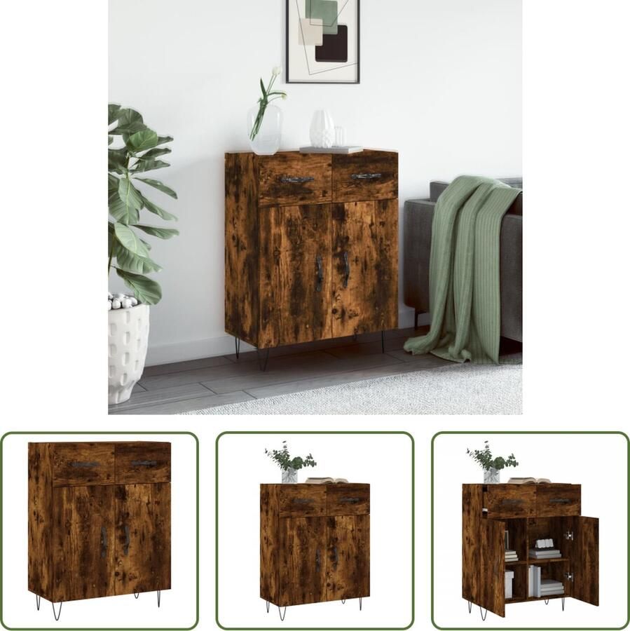 The Living Store Dressoir 69 5x34x90 cm bewerkt hout gerookt eikenkleurig Dressoir Kasten Houten Dressoir Vintage Dressoir Landelijke Dressoir - Foto 4