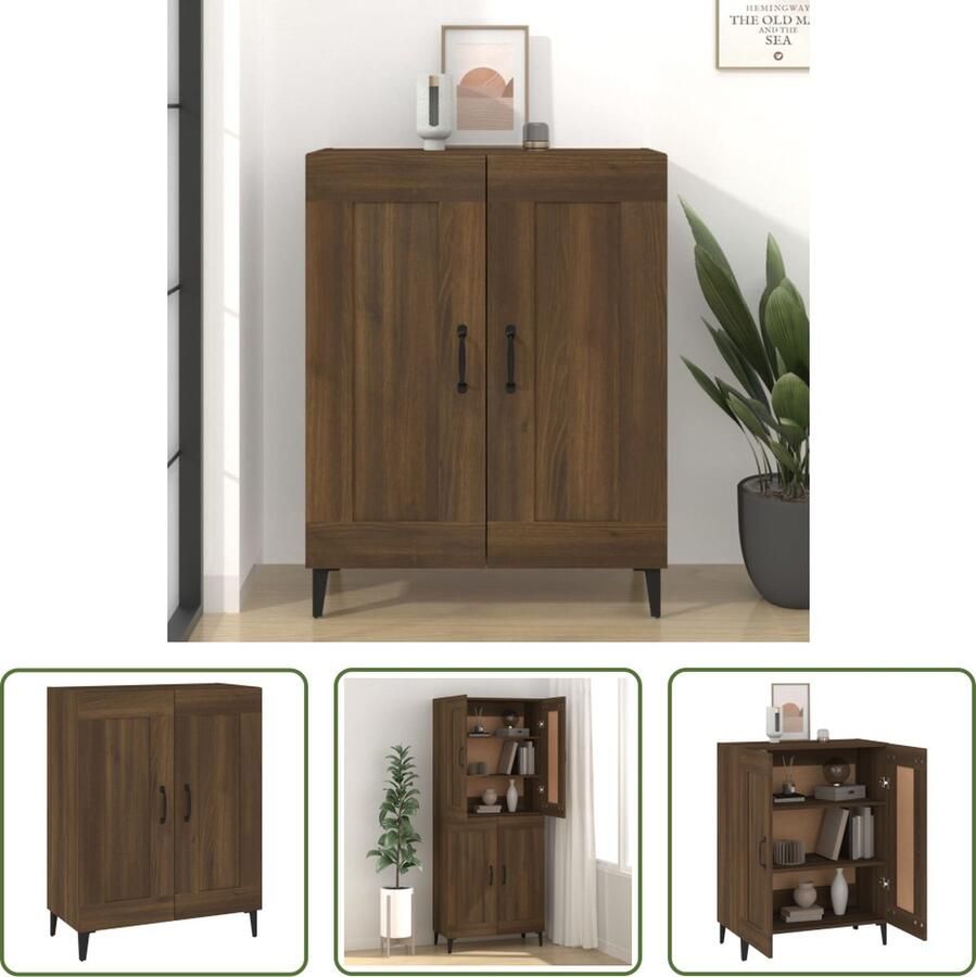 The Living Store Dressoir 69 5x34x90 cm bewerkt hout bruin eikenkleur Dressoir Houten Dressoir Vintage Dressoir Landelijk Dressoir Bruine Eiken Dressoir - Foto 5