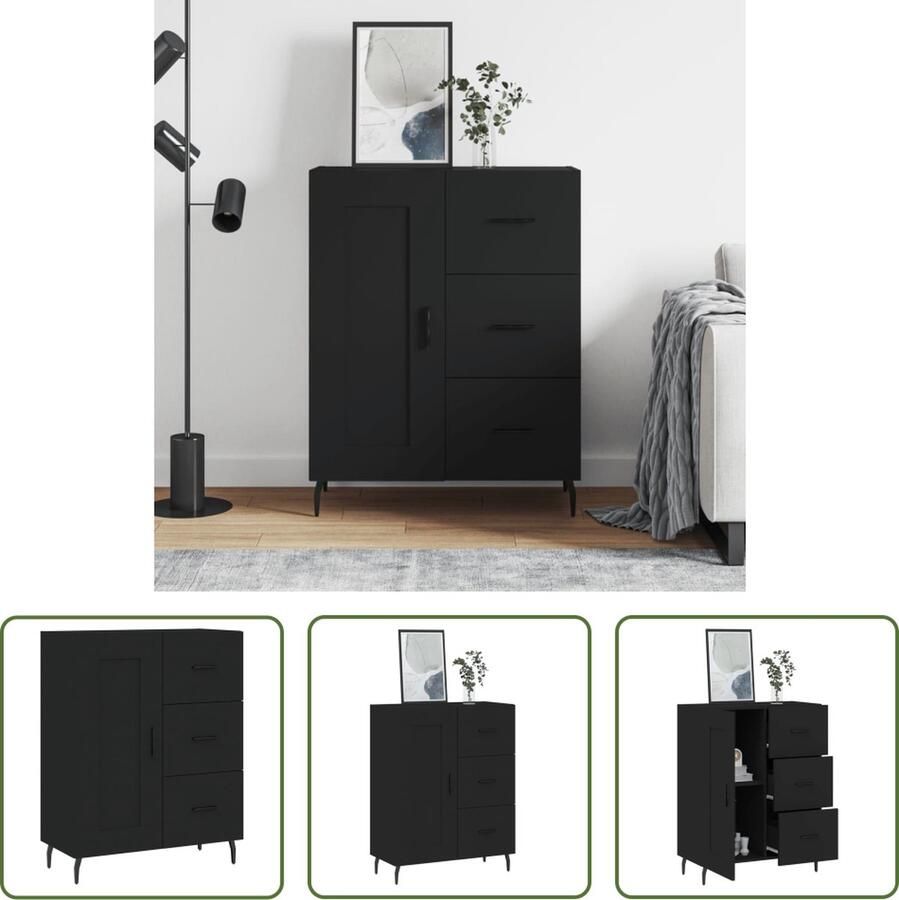 The Living Store Dressoir 69 5x34x90 cm bewerkt hout zwart Dressoir Zwarte Dressoir Houten Dressoir Modern Dressoir Opbergkast - Foto 5
