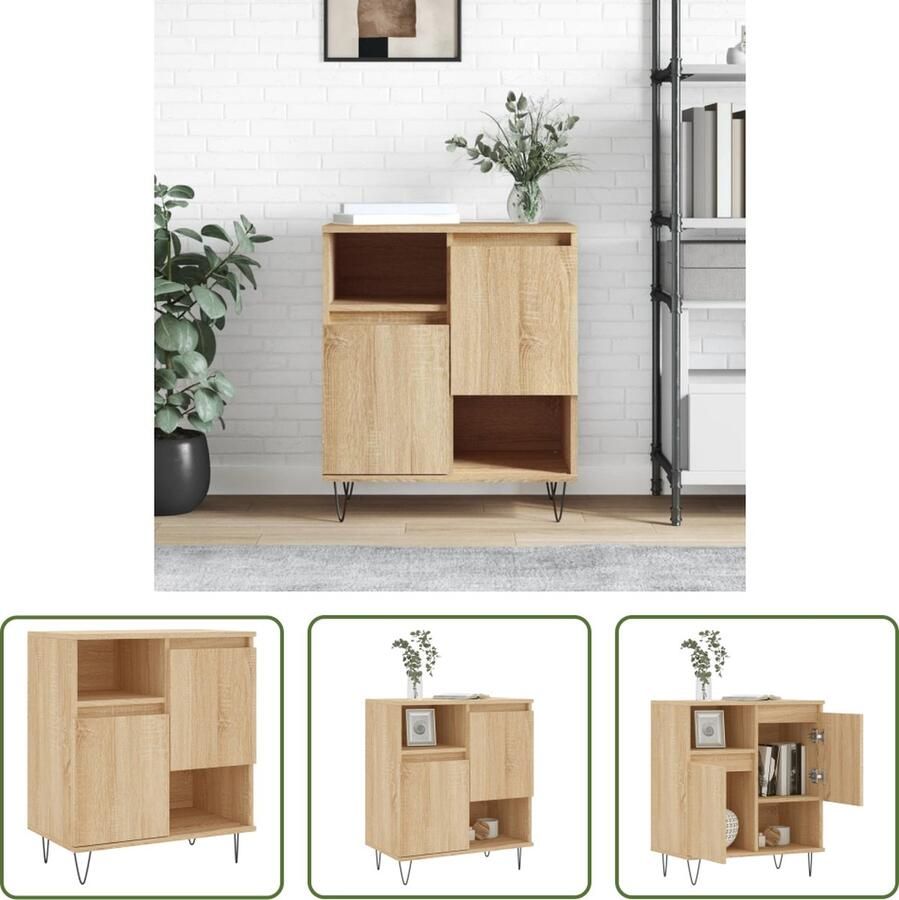The Living Store Dressoir Sonoma eiken 60 x 35 x 70 cm Duurzaam bewerkt hout Voldoende opbergruimte Weergavefunctie IJzeren poten Wandbevestiging vereist - Foto 5