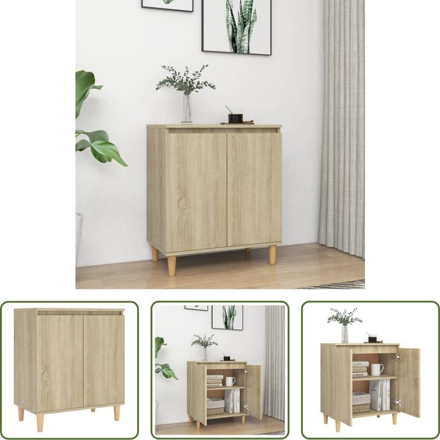 The Living Store Dressoir met houten poten 60x35x70 cm bewerkt hout sonoma eiken Dressoir Scandinavisch Design Salontafel Tv Meubel Opbergkast