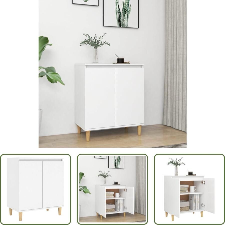 The Living Store Dressoir met massief houten poten 60x35x70 cm bewerkt hout wit Dressoir Scandinavisch Design Wit Dressoir Opbergmeubel Salontafel