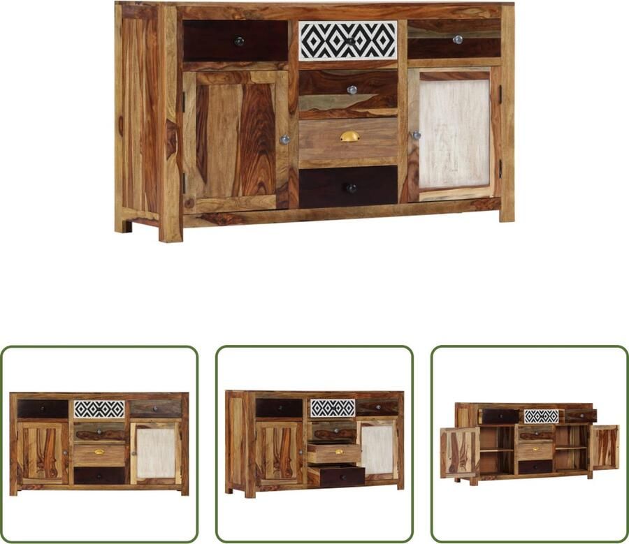 The Living Store Dressoir Sheeshamhout 140 x 40 x 80 cm Met 2 deuren en 6 lades