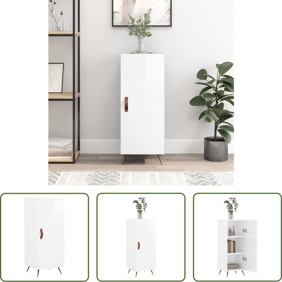 The Living Store Dressoir 34 5x34x90 cm bewerkt hout hoogglans wit Dressoir Bijzettafel Opbergkast Witte Dressoirs Modern Dressoir